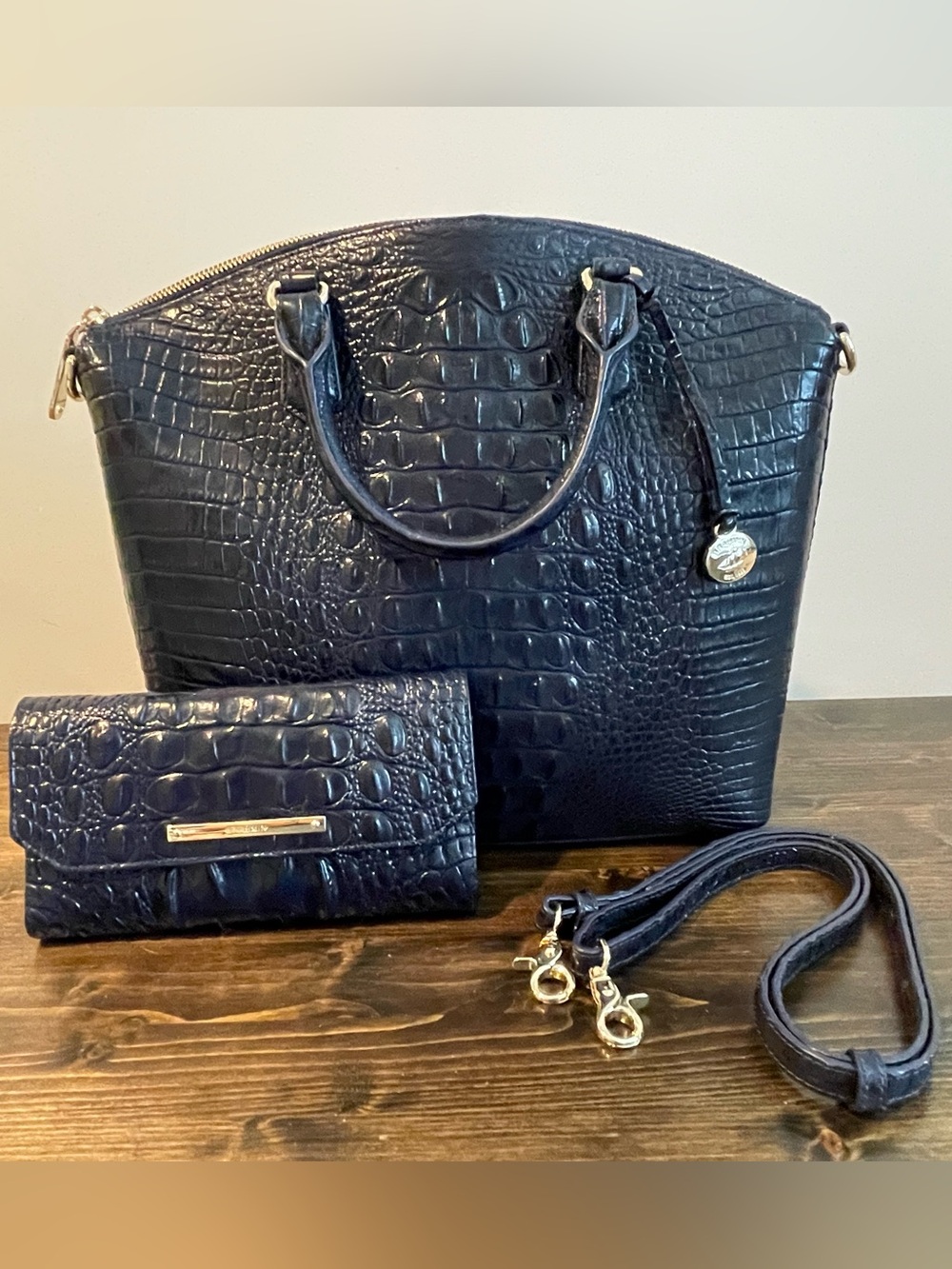 Brahmin Large Duxbury Stachel in Navy Ink Blue with Wallet